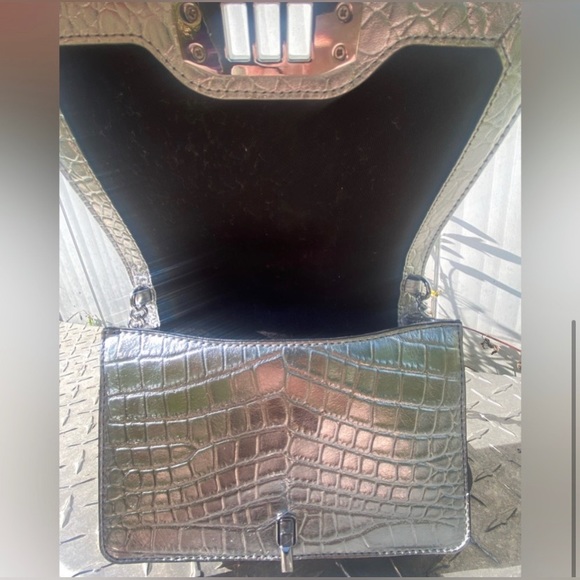 NWOT Rebecca Minkoff Small Love leather Crossbody shoulder bag silver crocodile - Picture 4 of 6